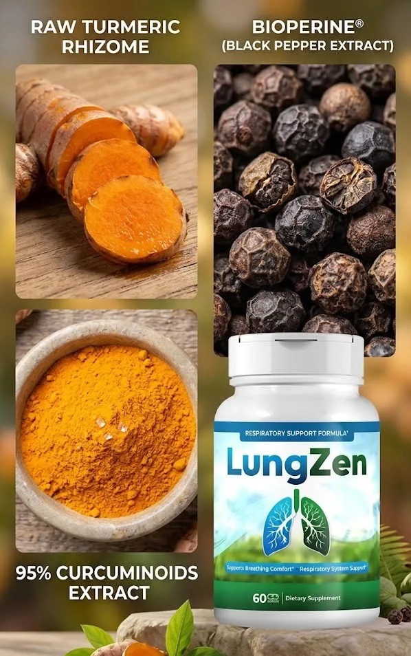 LungZen key ingredients - Turmeric Root Curcuminoids BioPerine for lung support